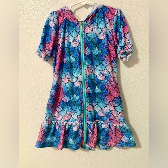 Girls Terry Swim Zippered Beach Coverup/Hood Flutter Sleeves, Beach set of 2 - Picture 2 of 7